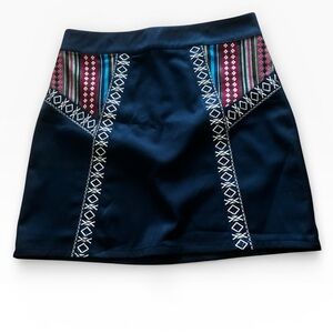 Blue Rain Navy and Multicolor Patterned Mini Skirt, Size Small